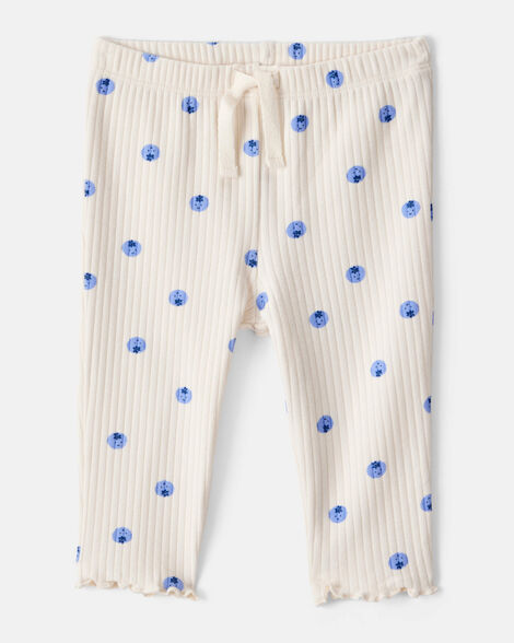 Product image 1 of Baby Girl Blueberry Print Cotton Pull-On Pants - Ivory