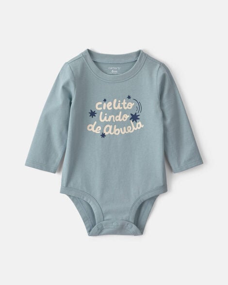 baby 'cielito lindo de abuela' long-sleeve graphic bodysuit - blue