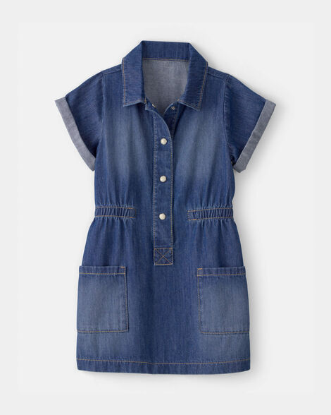Toddler Girl Denim Button-Up Dress - Dark Wash