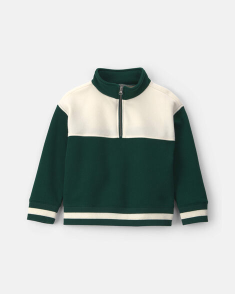 boys color block fleece quarter-zip pullover sweatshirt - dark green/cream
