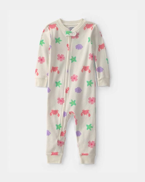 toddler girl beach 100% cotton 1-piece pajama - cream