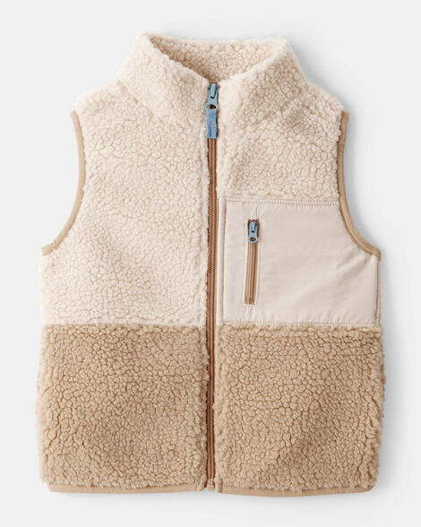 toddler boy sherpa sleeveless vest - tan