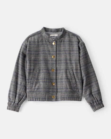 Girls Plaid Cotton Long-Sleeve Fashion Jacket - Grey