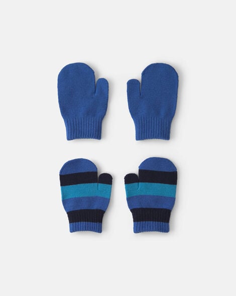toddler boy 2-pack striped mittens - blue/black