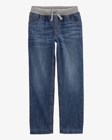 Product image 1 of Kid Drawstring Pull-On Jeans - Dark Blue
