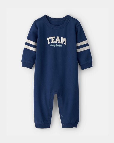 baby team captain' french terry jumpsuit - navy blue