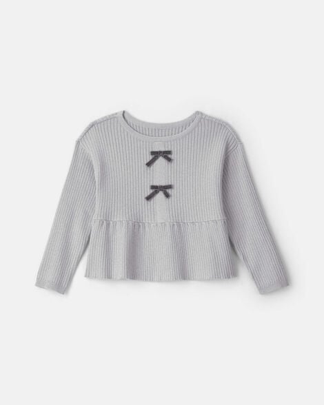 toddler girl bow long-sleeve sweater - grey