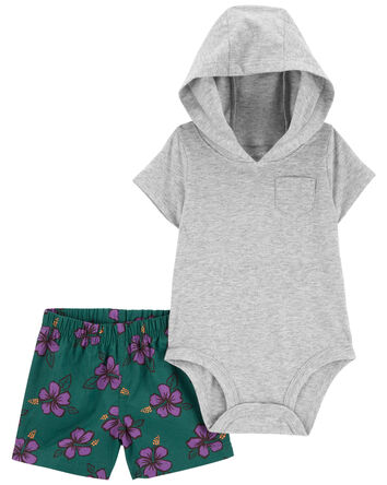Baby 2-Piece Hooded Bodysuit & Floral Short Set