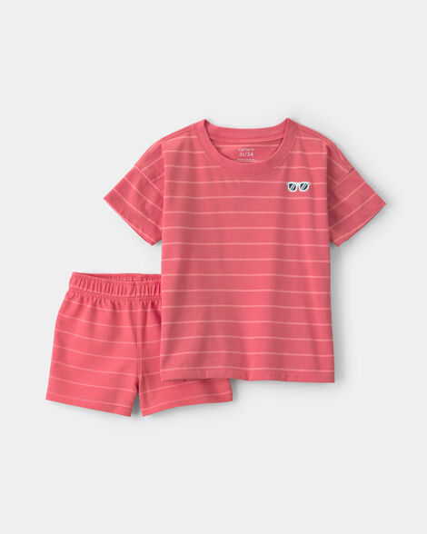 baby boy 2-piece stripe short-sleeve top & short set - coral