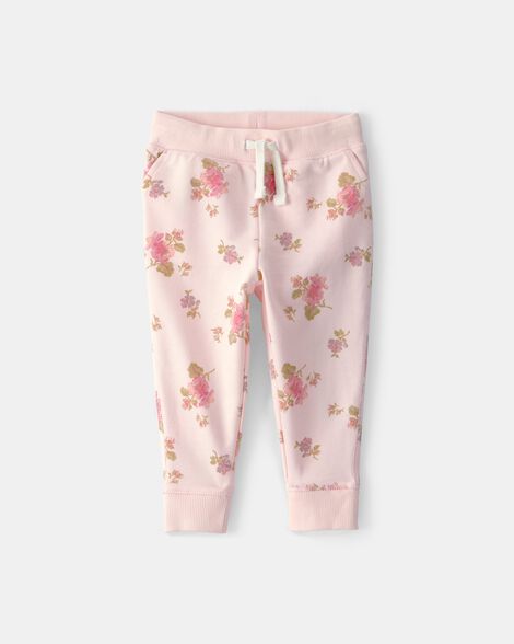 Baby Girl Floral Drawstring Knit Joggers - Pink