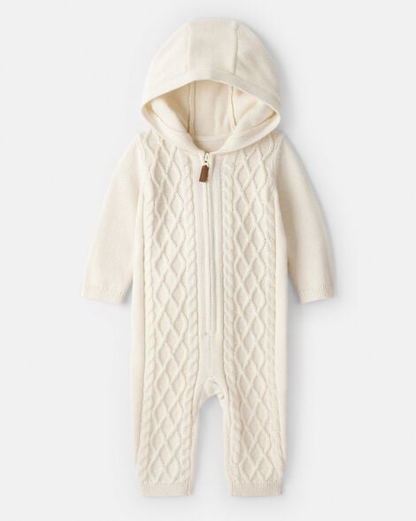 baby boy long-sleeve cableknit jumpsuit - cream