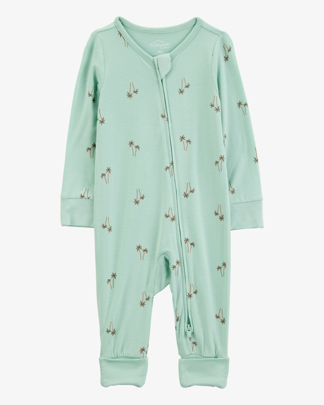 baby boy palm tree print 2-way zip purelysoft convertible foot sleep & play pajamas - mint