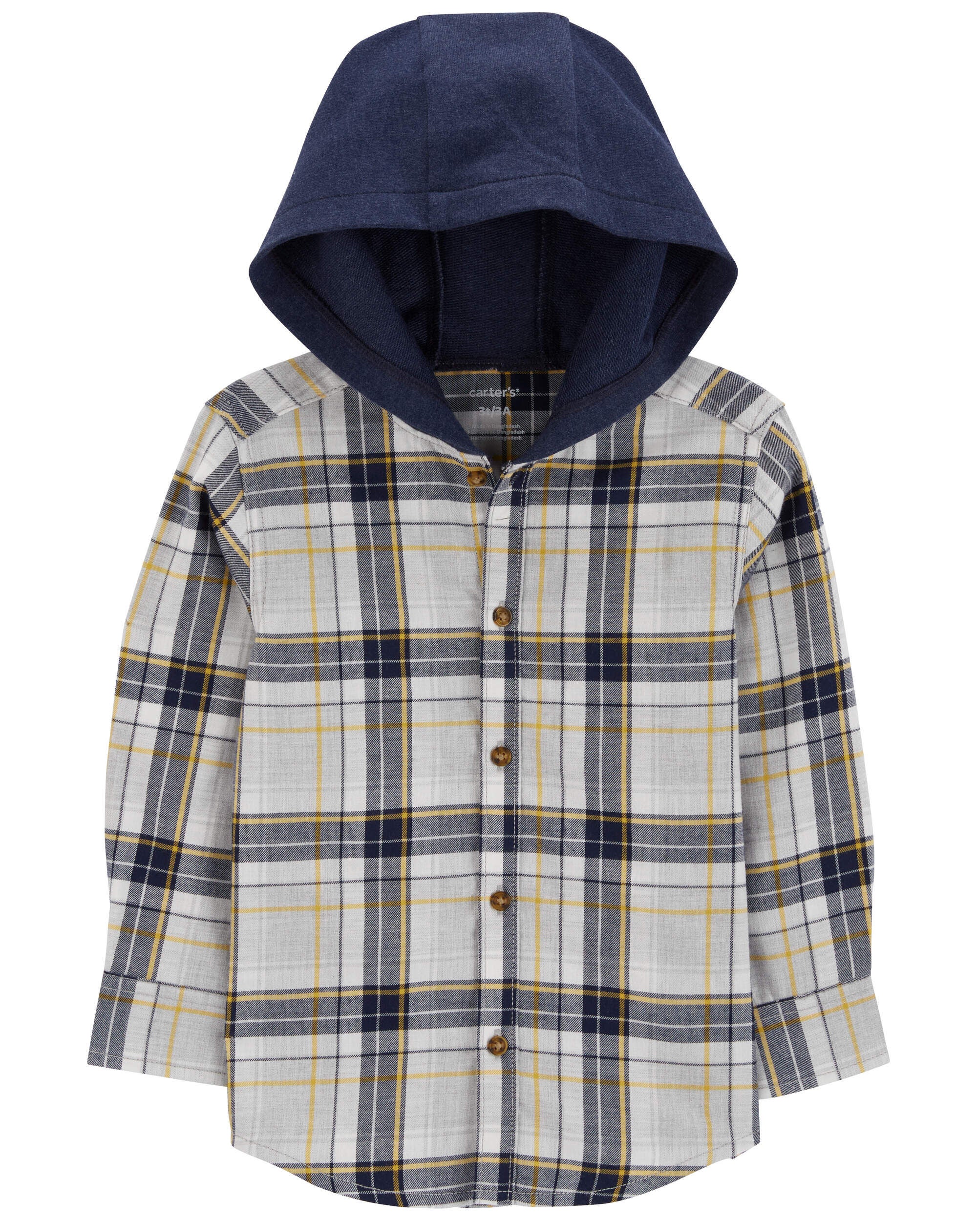 Toddler Plaid Hooded Button Down Shirt