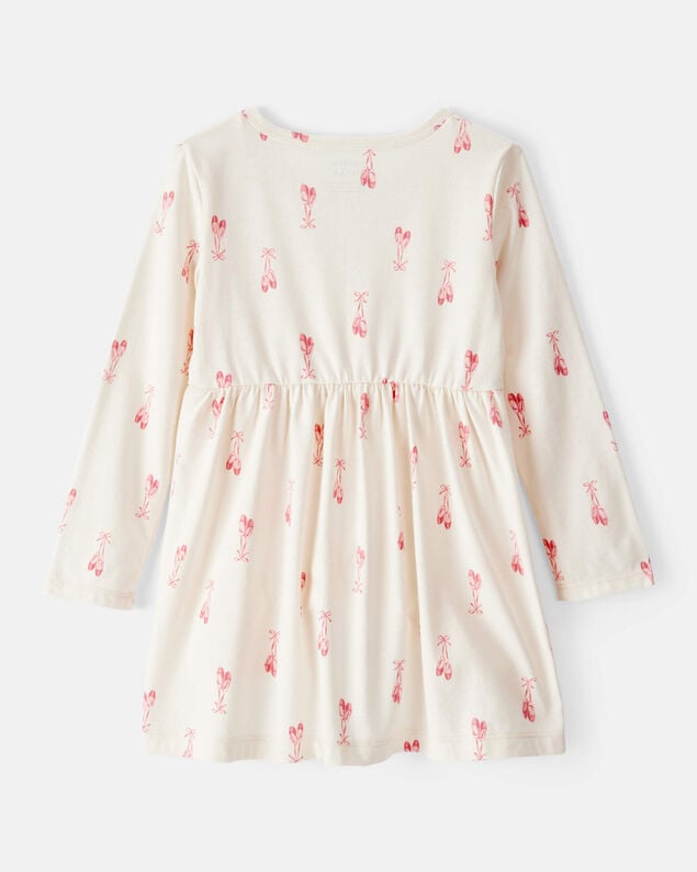 Product image 2 of Toddler Girl Ballet Slipper Print Long-Sleeve Dress - Ivory