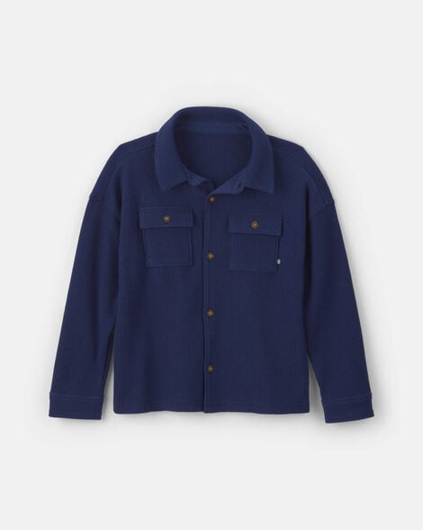Boys Thermal Long-Sleeve Button-Down Shirt - Navy Blue