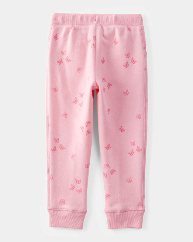Product image 2 of Toddler Butterfly Print Fleece Drawstring Joggers - Pink