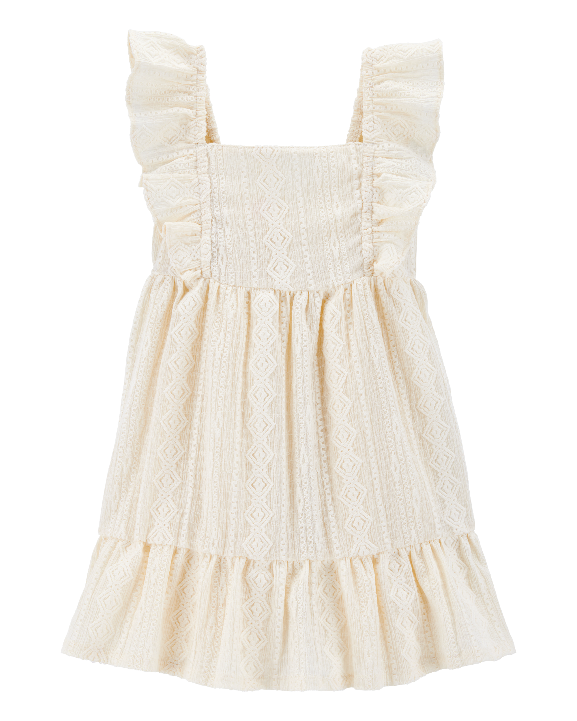 Toddler Crochet Flutter-Sleeve Dress - Ivory