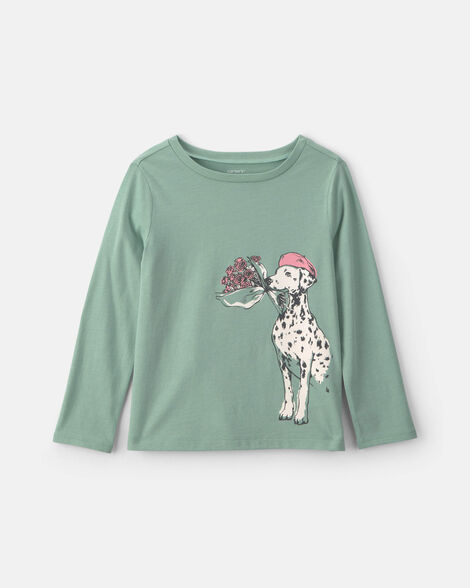 girls parisian dog long-sleeve graphic tee - green