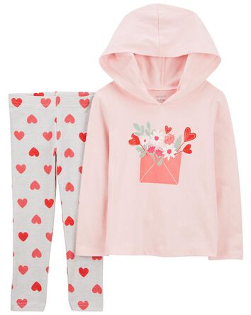 Toddler 2-Piece Valentine's Heart Hooded Top & Legging Set