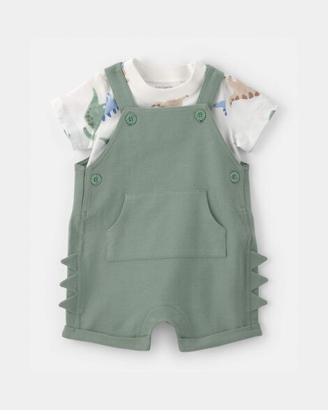 baby boy 2-piece dinosaur short-sleeve overall set - green