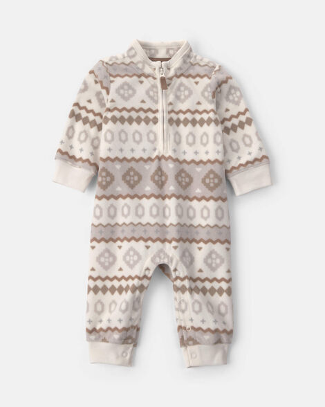 baby boy fair isle fleece long-sleeve jumpsuit - cream/grey