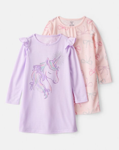 girls 2-pack unicorn nightgowns - pink/purple