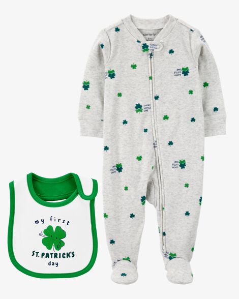  Product image 1 of Baby 2-Piece My First St. Patrick's Day Teething Bib & Sleep & Play Pajamas Set