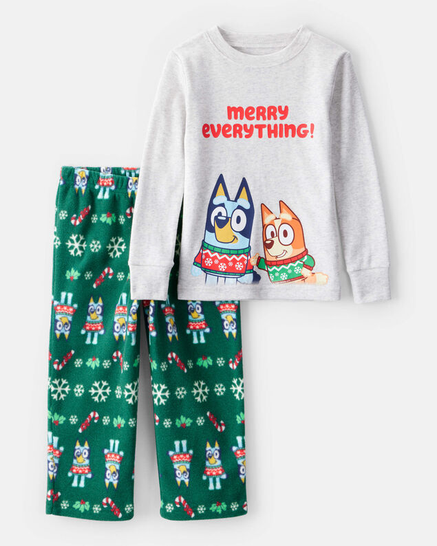 Product image 1 of Toddler Bluey™ Cotton Long-Sleeve Loose Fit 2-Piece Pajamas - Grey/Green