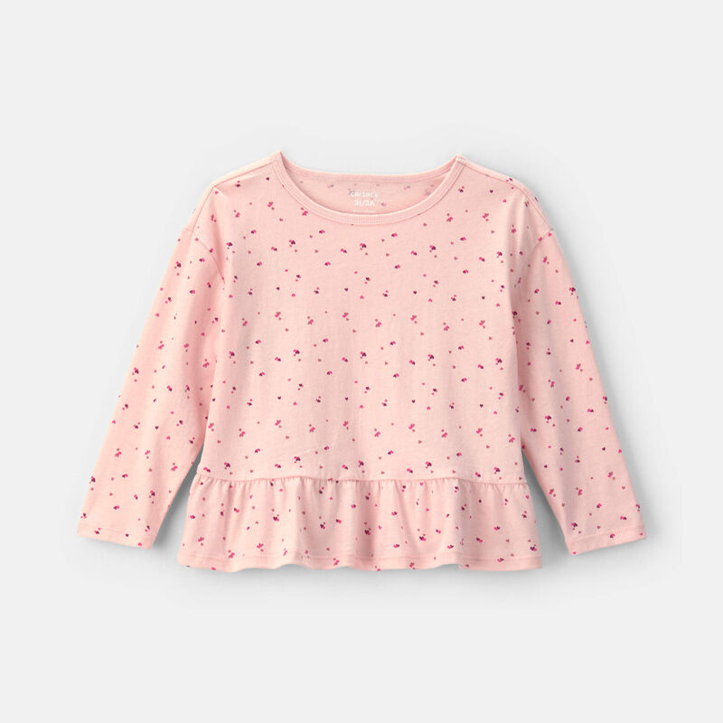 Toddler Girl Heart Long-Sleeve Peplum Top - Pink
