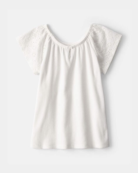 girls eyelet top - white