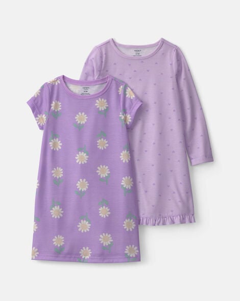 girls 2-pack floral night gowns - purple
