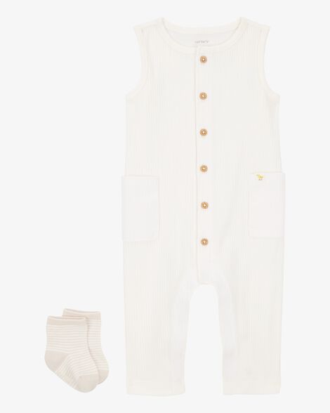  Product image 1 of Baby 2-Piece Jumpsuit & Sock Set - Ivory