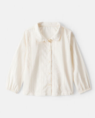 Toddler Scalloped Collar Long-Sleeve Shirt - White