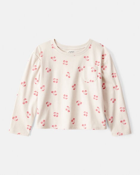 girls cherry print long-sleeve top - cream