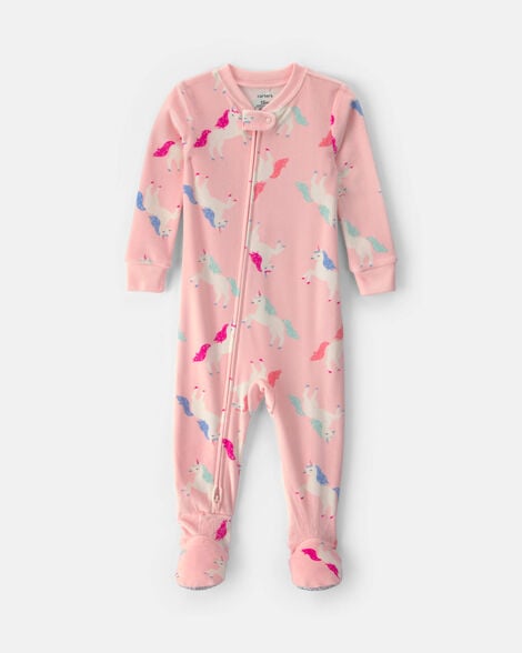 toddler girl 1-piece unicorn dreamplush snug fit footed pajama - pink