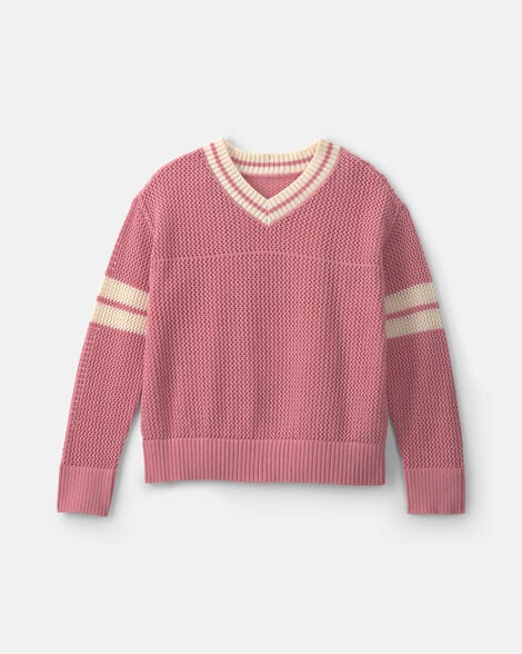 girls 2-piece varsity sweater - pink/cream