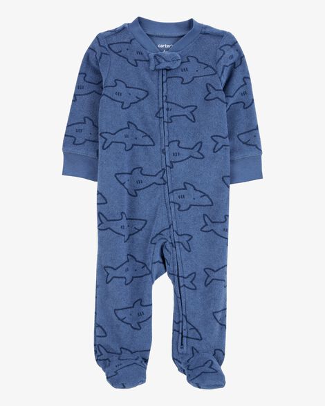  Product image 1 of Baby Shark Print 2-Way Zip Terry Sleep & Play Pajamas - Navy