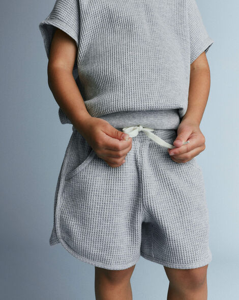 Toddler Waffle Knit Dolphin-Hem Short - Heather Grey