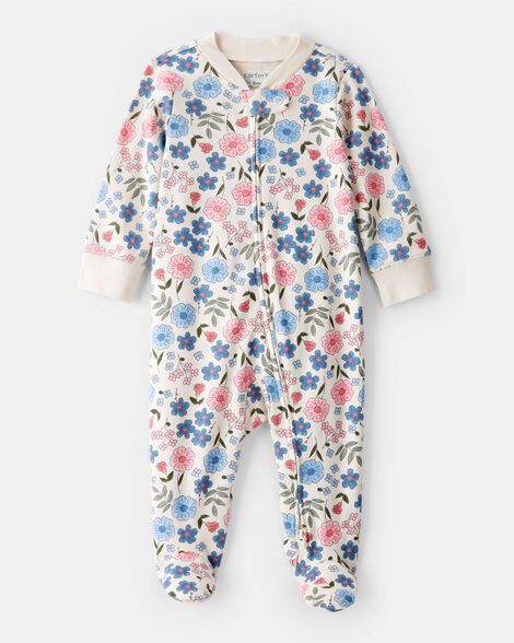 baby girl floral 100% cotton long-sleeve snug fit sleep & play pajamas