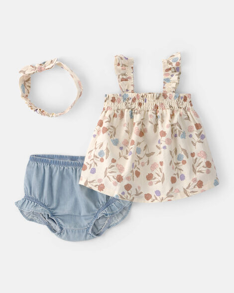 baby girl 2-piece floral top & short set - ivory/blue