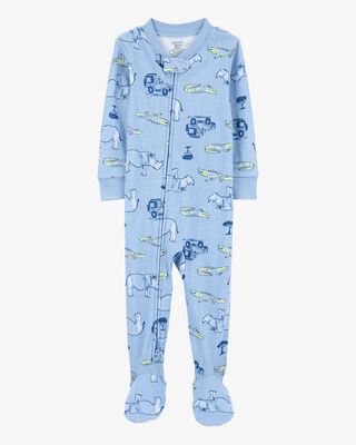 Product image 1 of Toddler Safari Print Snug Fit Cotton Footie 1-Piece Pajamas - Blue
