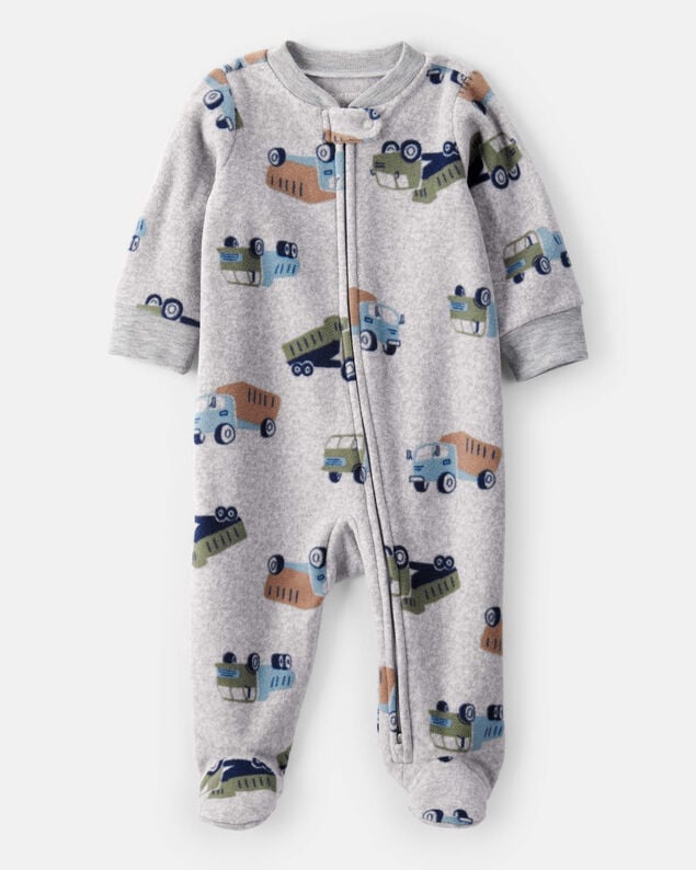 Product image 1 of Baby Boy Construction Truck Print Loose Fit Long-Sleeve Sleep & Play Pajamas - Grey