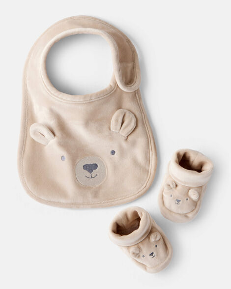 baby bear bib & booties gift set - tan