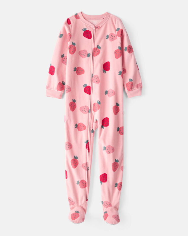Product image 1 of Kid 1-Piece Strawberry Fleece Footie Pajamas - Pink