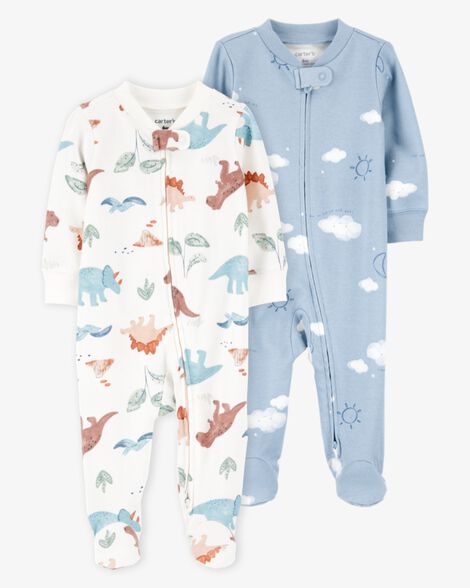 Product image 1 of Baby 2-Pack Cotton 2-Way Zip Sleep & Play Pajamas - Blue/Ivory