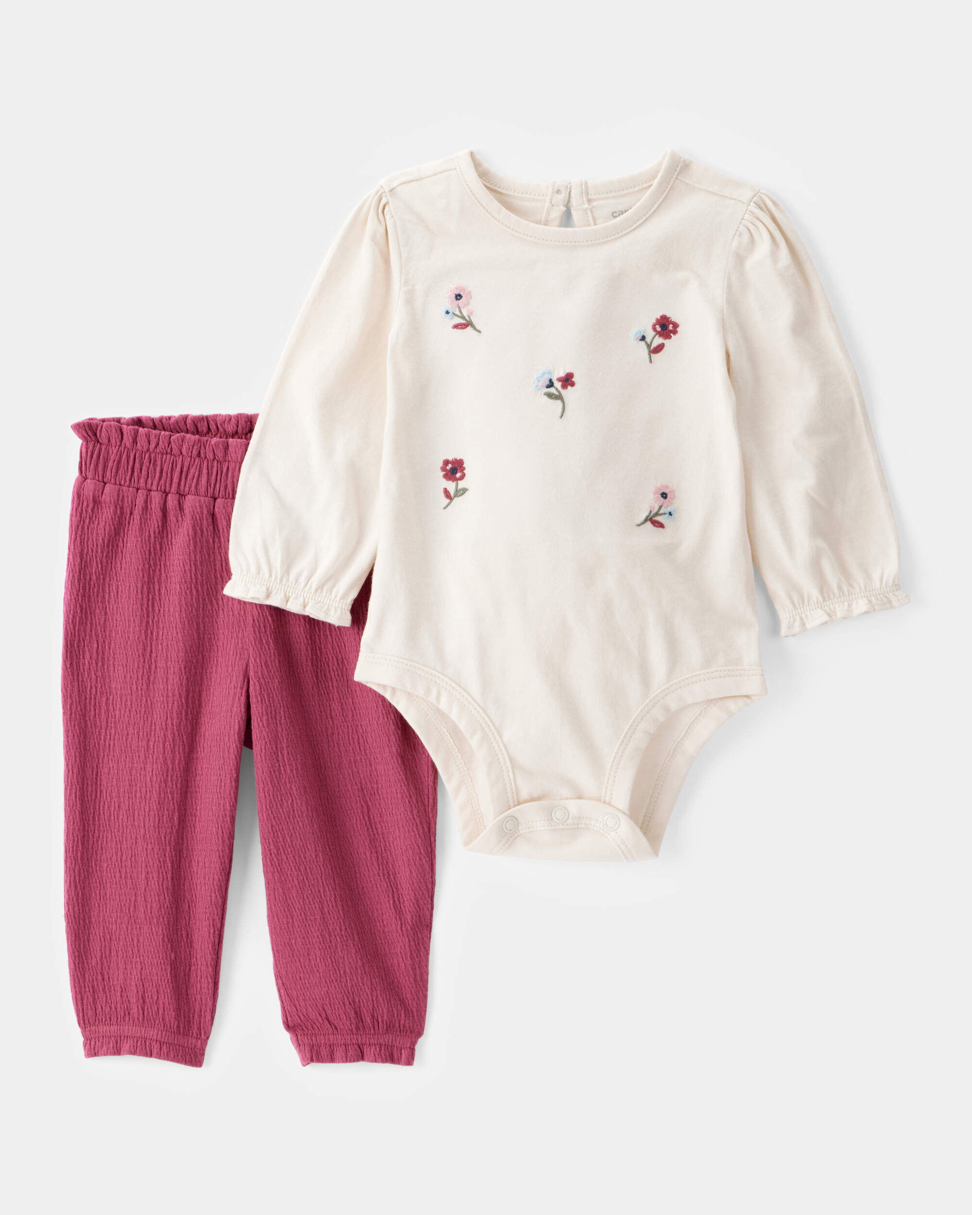 Baby 2-Piece Floral Long-Sleeve Bodysuit Pant Set - White