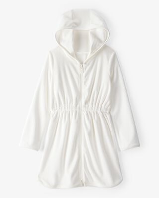 Product image 1 of Kid Hooded Terry Cloth Swim Cover-Up Dress - White