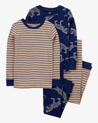 Product image 1 of Kid 4-Piece Striped Dinosaur Pajamas