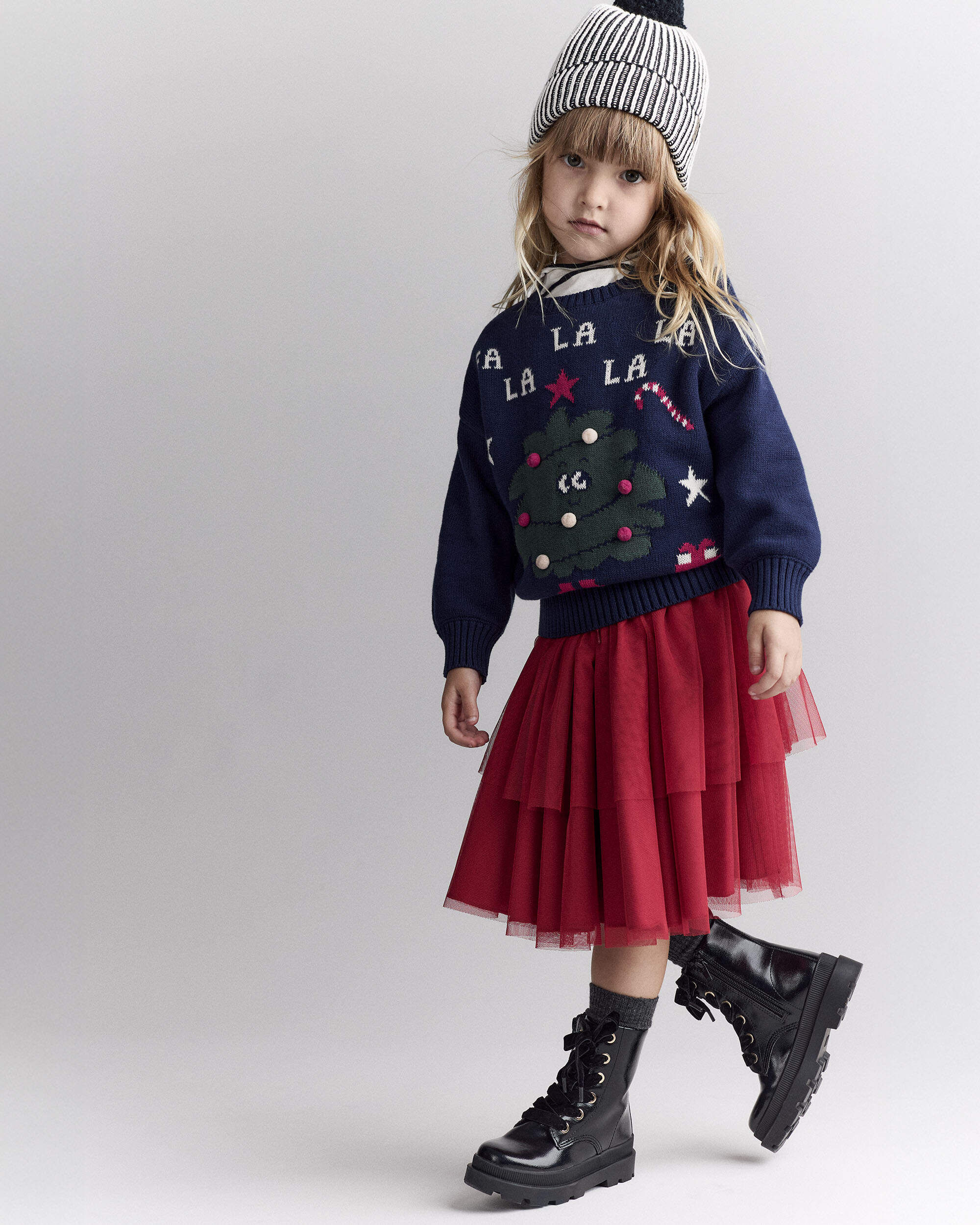 Toddler 'Fa la la' Christmas Tree Pullover Sweater - Navy