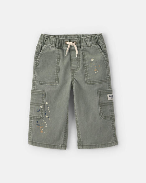 Baby Boy Splatter Paint Wide-Leg Carpenter Pants - Green
